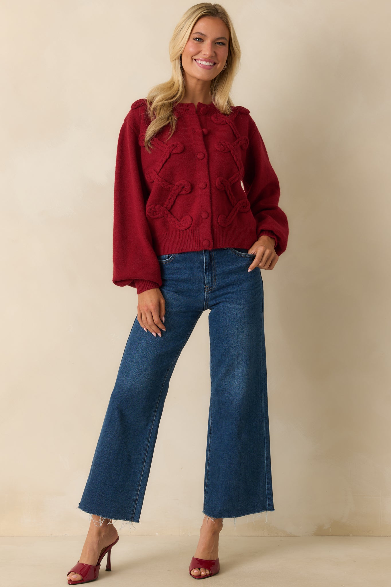 Well Within Reach Red Knit Button Up Cardigan