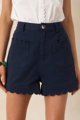 You Were Saying Navy Cotton Scalloped Trim Shorts