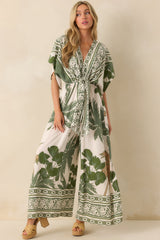 Leave Them Guessing Green Multi Tropical Print Jumpsuit