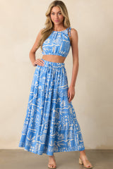 Where The Good Energy Is Blue Tropical Print Rayon Maxi Skirt