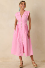 The Adeline Pink Zip Up Midi Dress