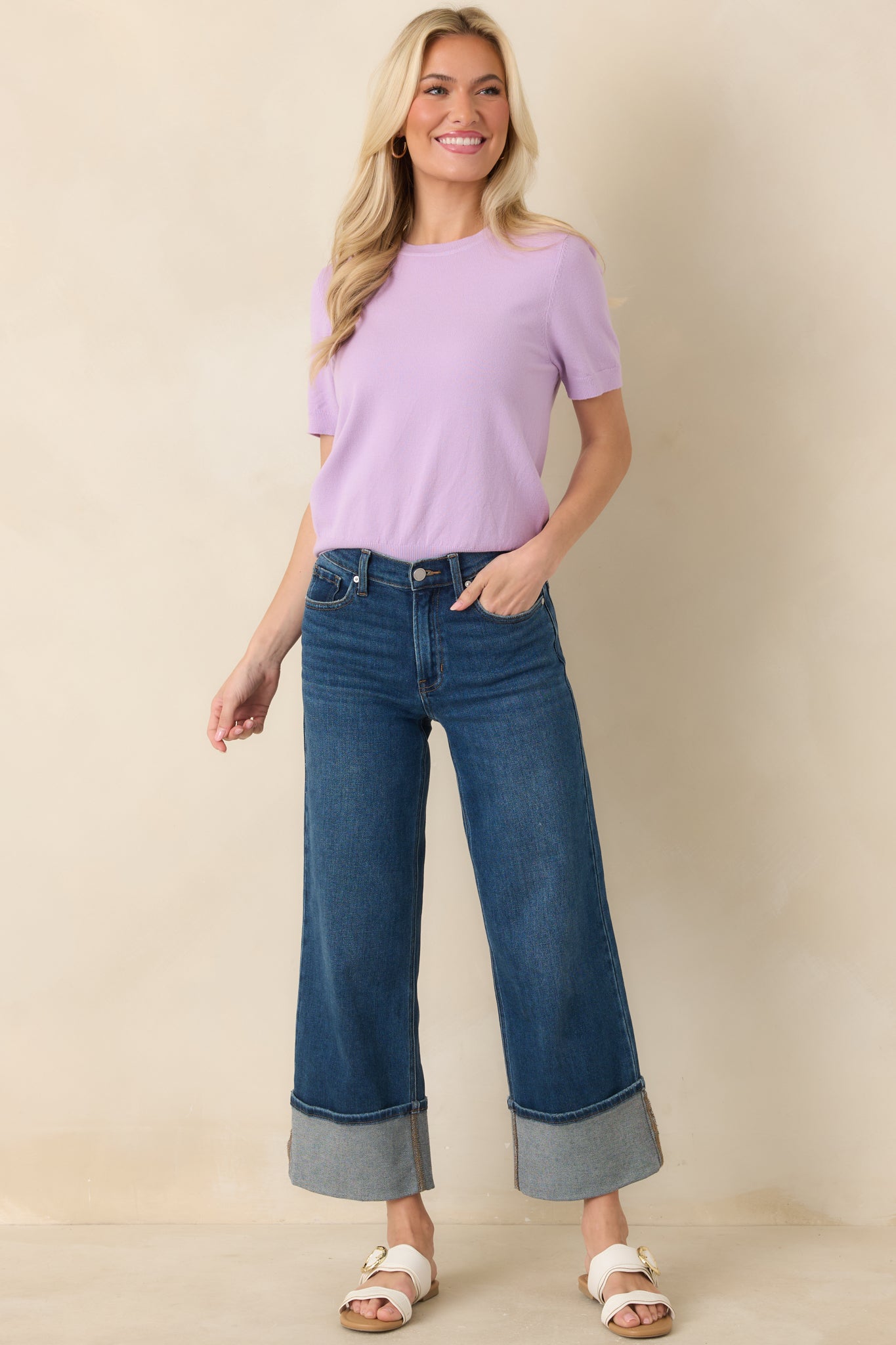 Always A Favorite Lavender Short Sleeve Knit Top