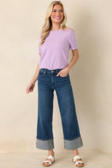 Always A Favorite Lavender Short Sleeve Knit Top
