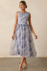 Painted Skies Ash Blue Floral Midi Dress