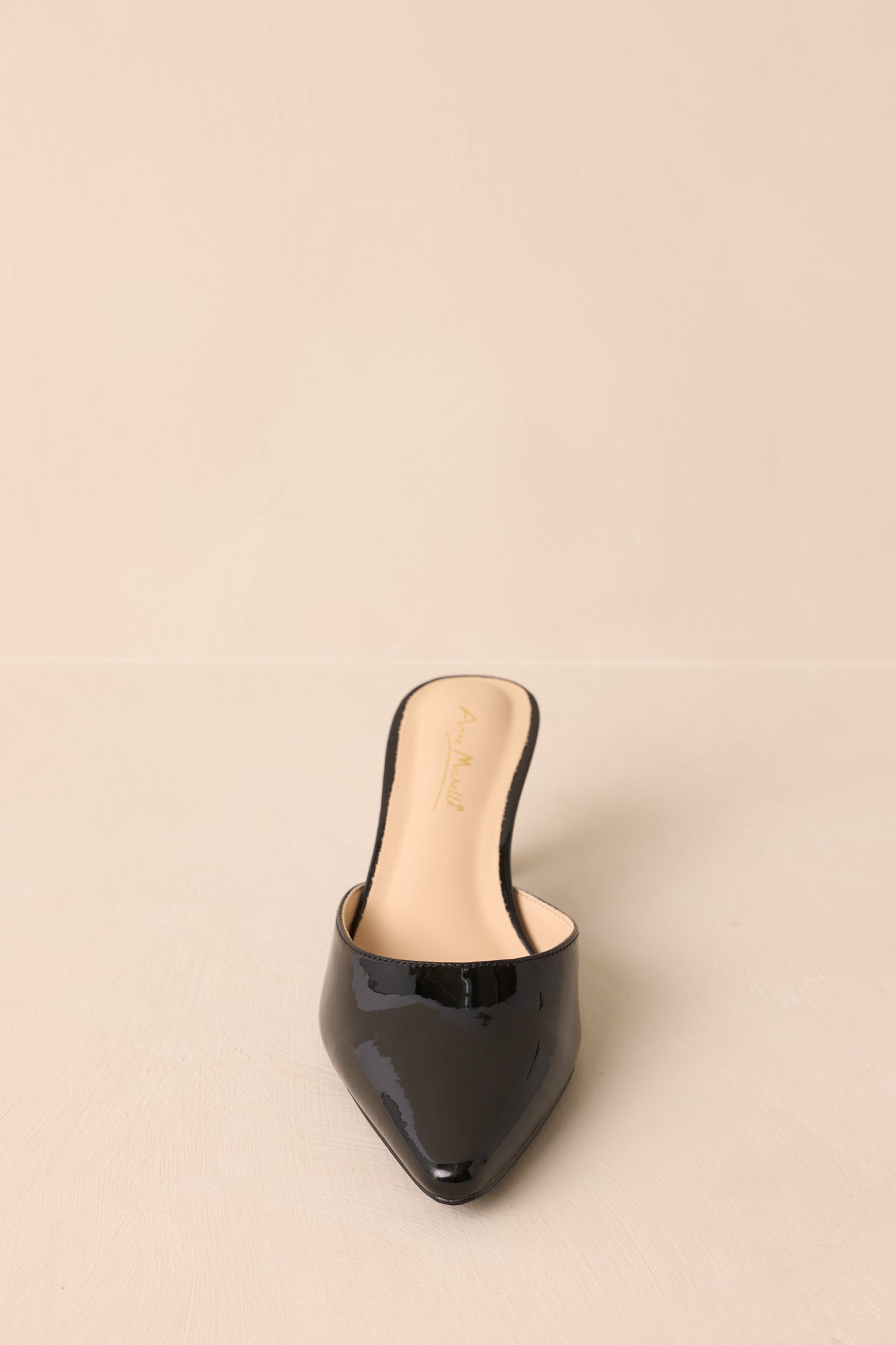 Here We Are Black Patent Faux Leather High Heel Mules