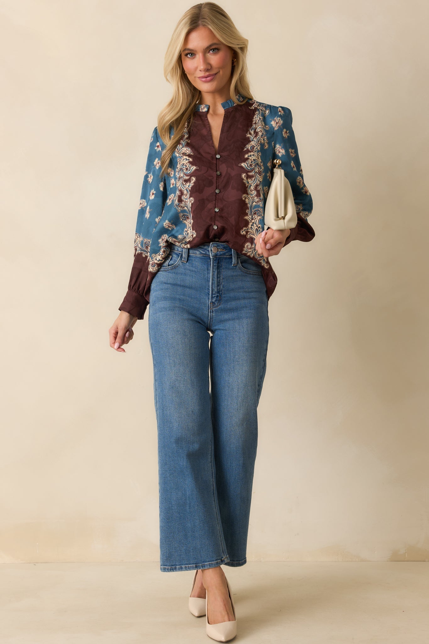 Hold Your Own Blue Multi Floral Print Long Sleeve Button Up Shirt