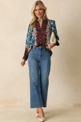 Hold Your Own Blue Multi Floral Print Long Sleeve Button Up Shirt