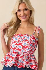 What's Meant For You Red Floral Cotton Peplum Top