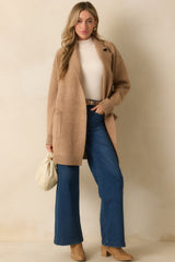 What's Left To Say Camel Brown Open Front Knit Cardigan
