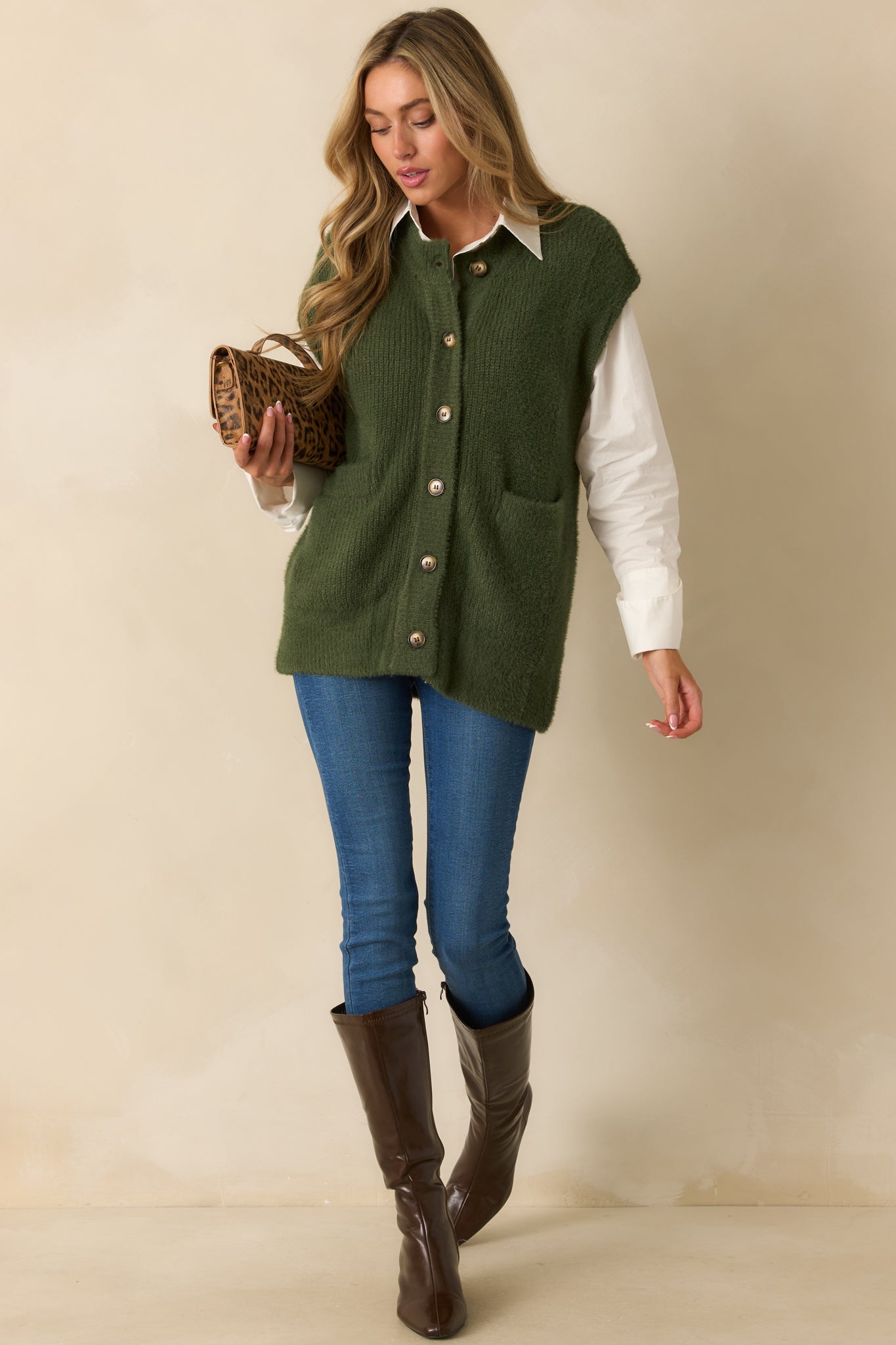 FRNCH Matcha Green Sleeveless Knit Cardigan