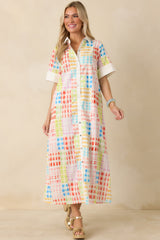 Fresh Palette Multi Color Cotton Check Button Front Maxi Shirt Dress