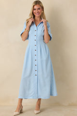 Wherever I Go Light Blue Stripe Smocked Waist Maxi Shirt Dress