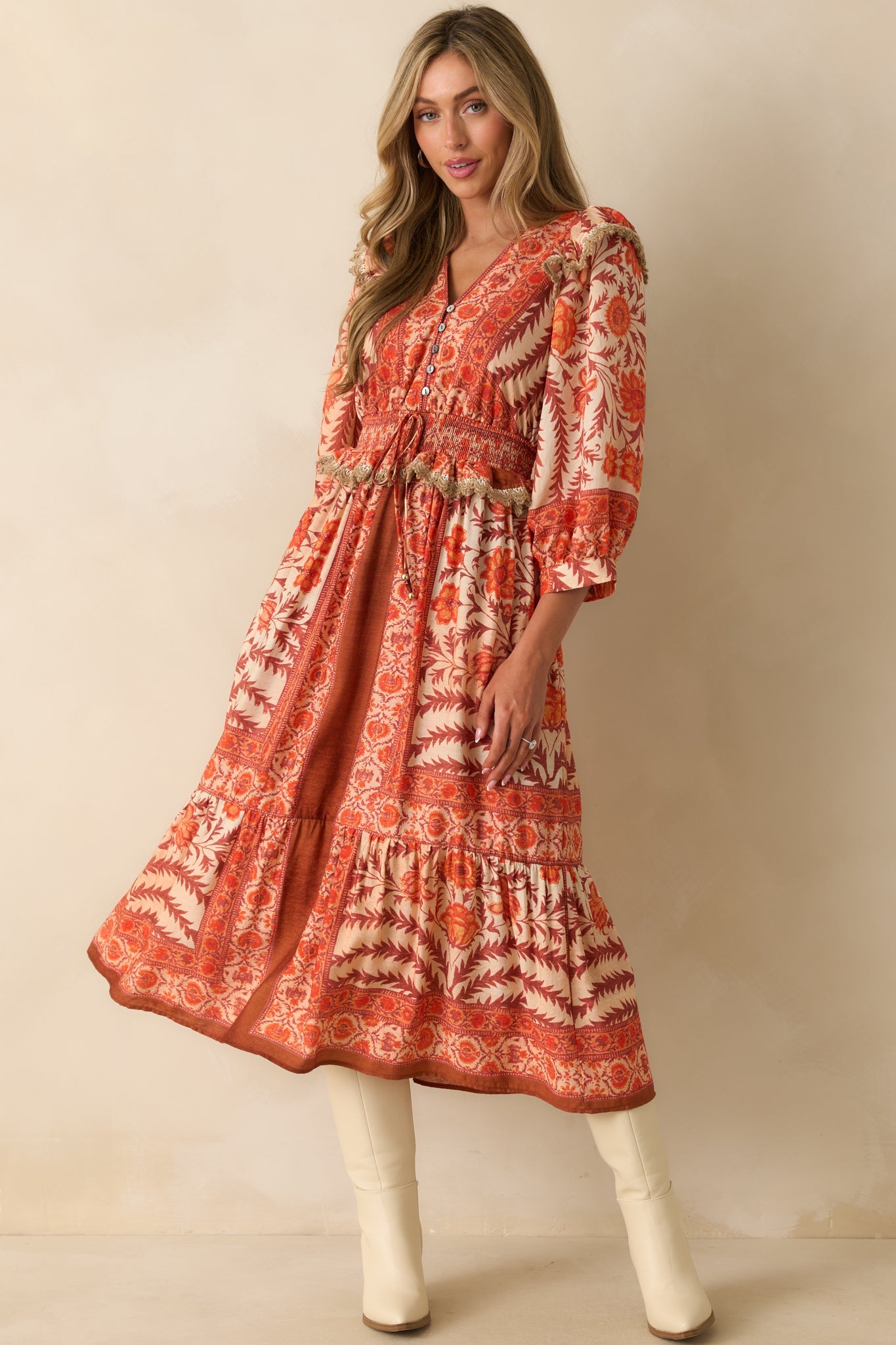 You've Got This Orange Multi Floral Print Maxi Dress