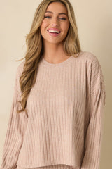 Z Supply Taupe Daydream Silky Rib Long Sleeve Top