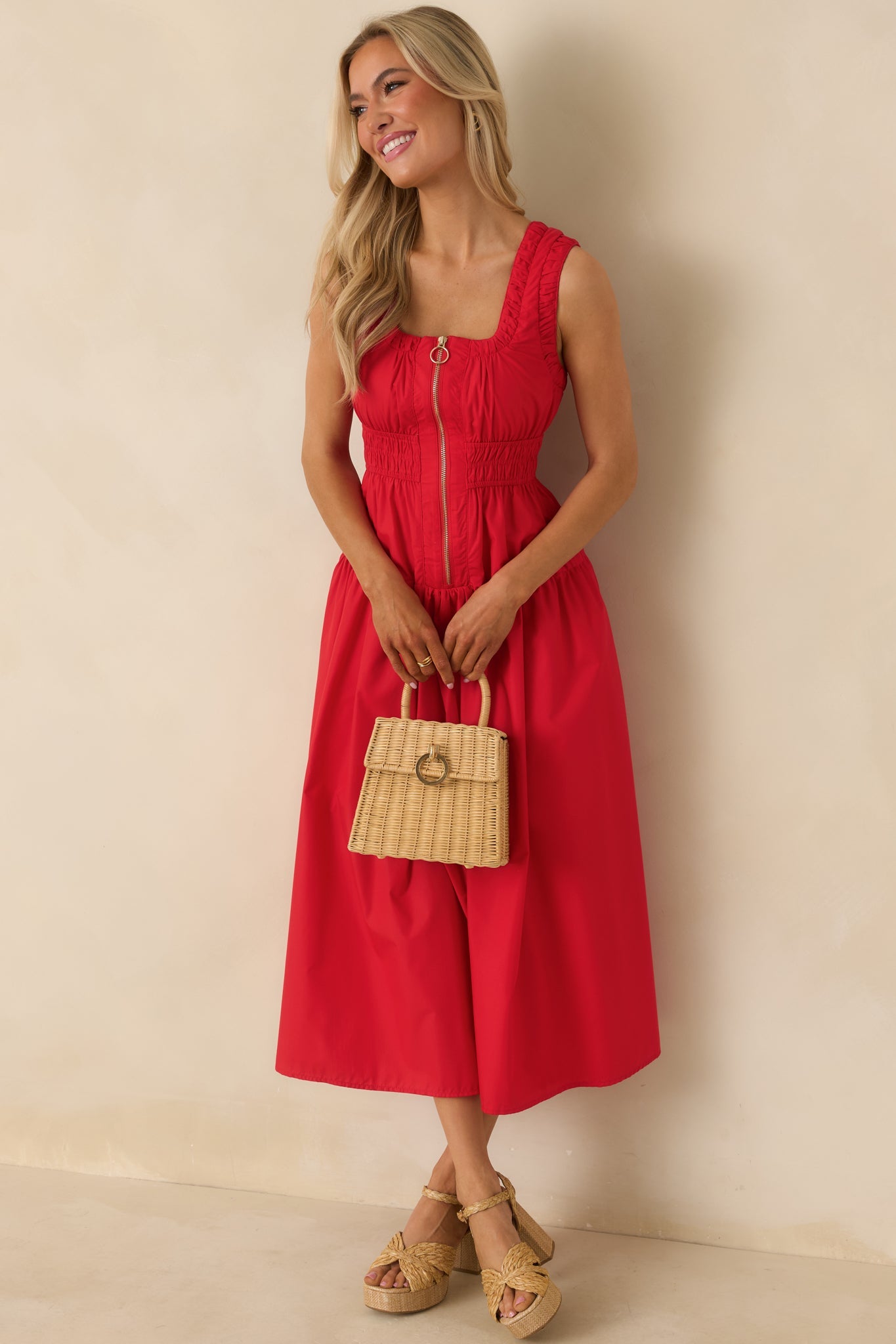 Better Late Than Never Red Sleeveless Midi Dress