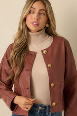 Made To Impress Mauve Faux Leather Cropped Button Up Jacket