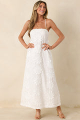 MINKPINK Alessia White Cotton Floral Applique Lace-Back Maxi Dress