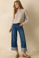 Long Story Short Deep Vintage Indigo Wide-Leg Cuffed Jeans