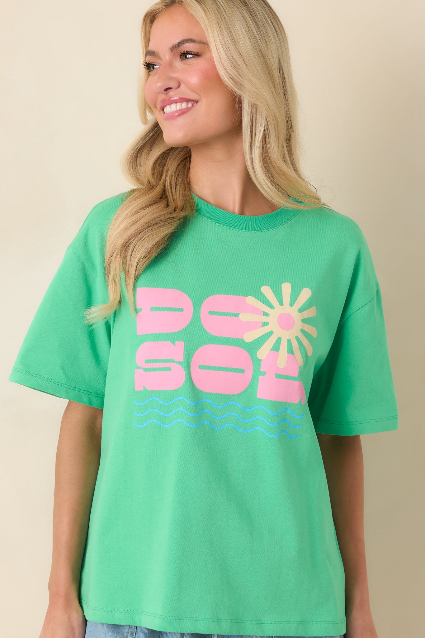 MINKPINK Do Sol Green Cotton Printed Tee