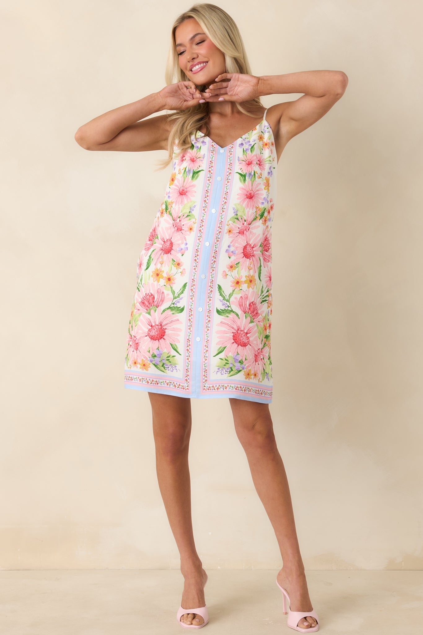 Gonna Go My Way Pink Multi Floral Button Front Mini Dress