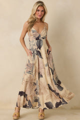 Say It Again Beige Multi Tropical Tie-Back Maxi Dress