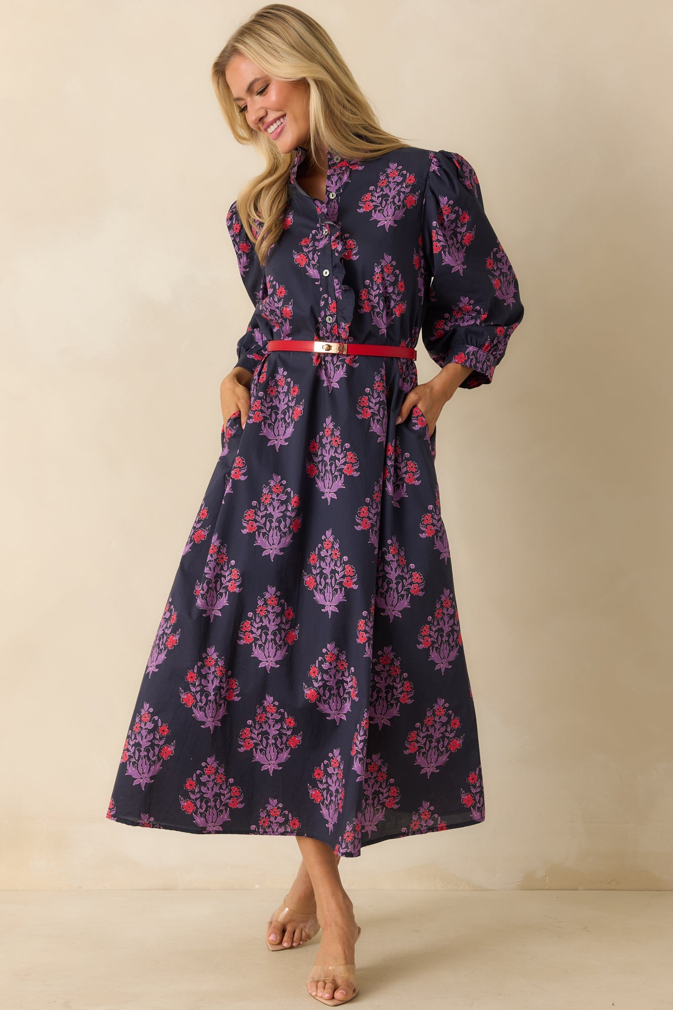You'll See Soon Enough Navy Multi Floral Cotton Maxi Dress
