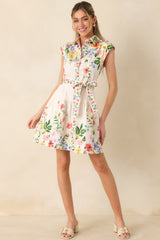 What Lies Ahead White Multi Cotton Floral Tie Belt Mini Dress