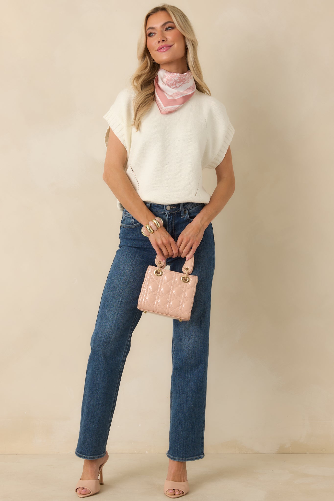 Easy to Adore Ivory Knit Short Sleeve Mock Neck Sweater