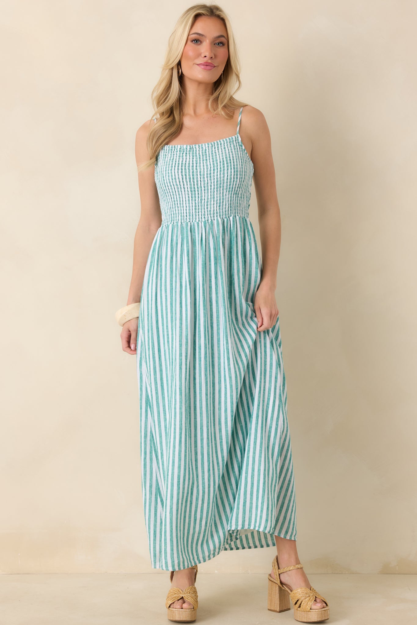 Z Supply La Palma Green Bayside Stripe Linen Maxi Dress