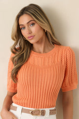 Don't Doubt It Apricot Orange Cable Knit Short Sleeve Sweater