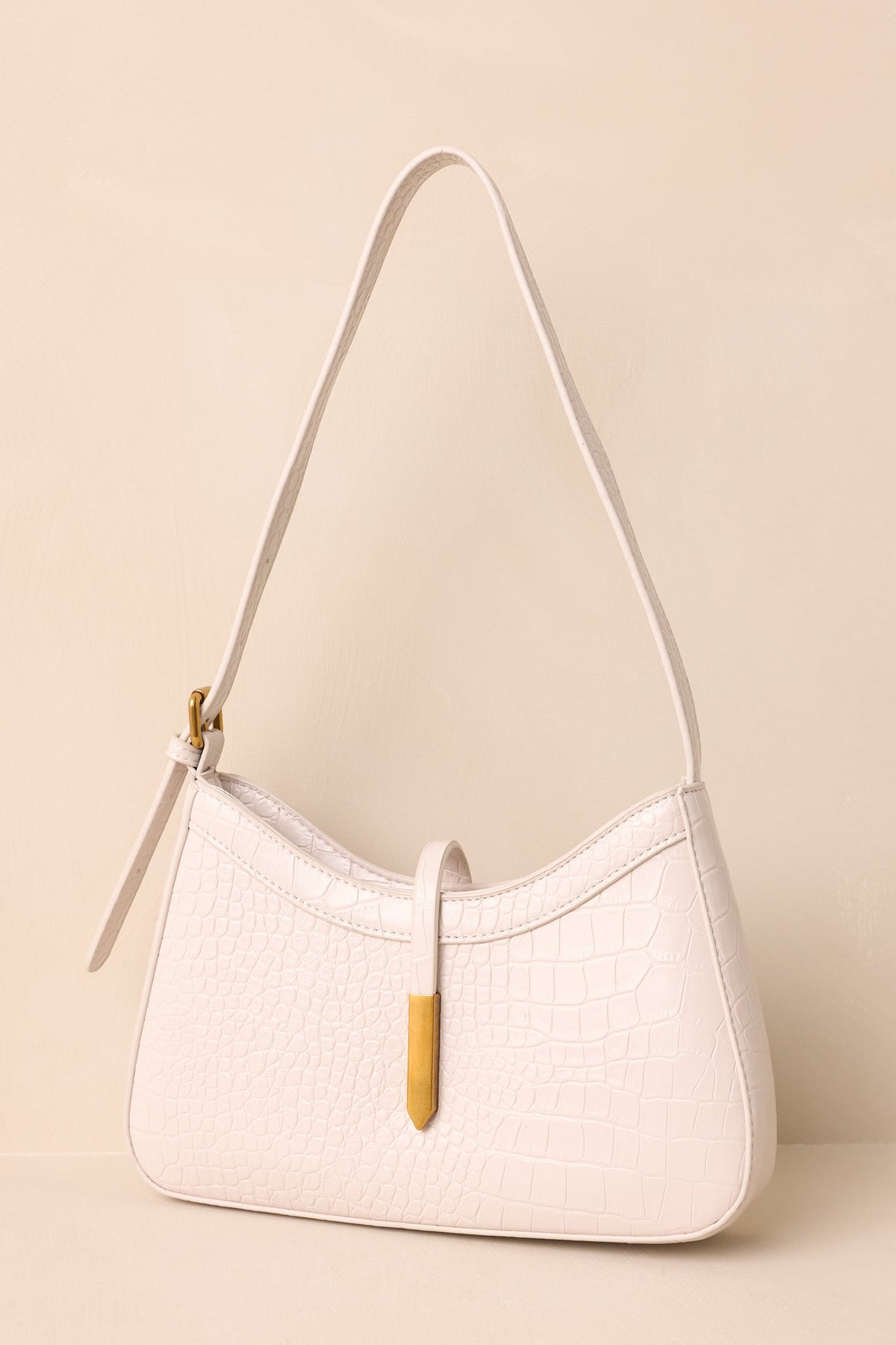 Worth The Risk Ivory Croc Embossed Faux Leather Handbag