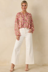 Where Roses Drift Blush Pink Multi Floral Sheer Blouse