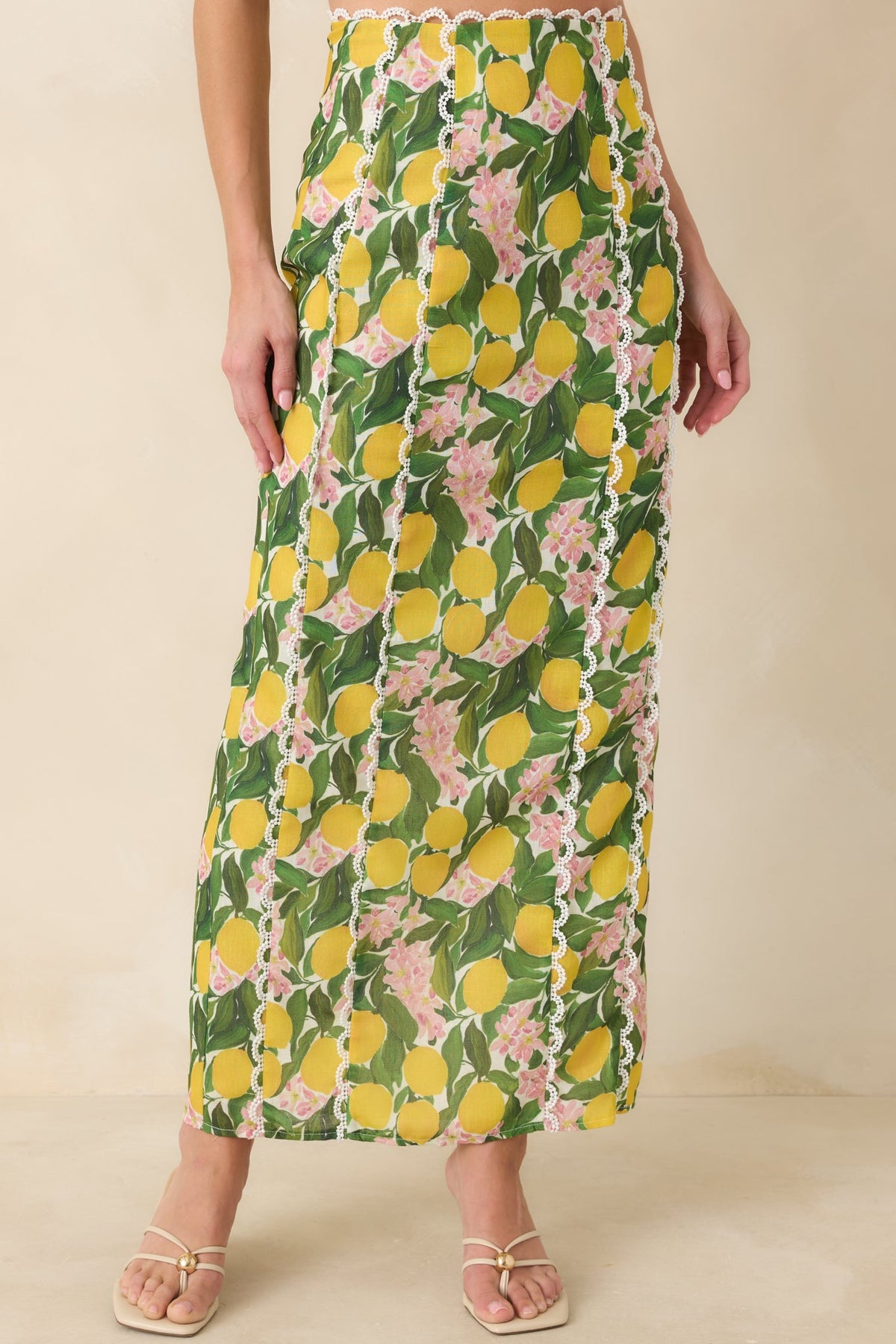Sweetest in the Grove Yellow Multi Lemon Blossom Maxi Skirt