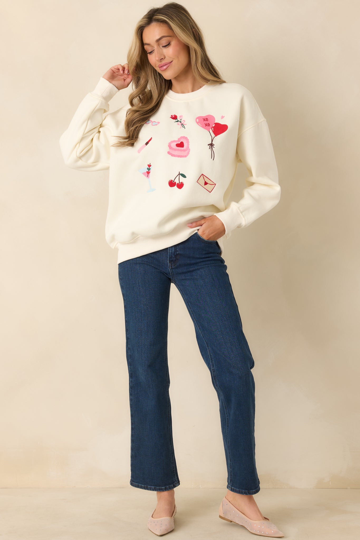 All The Sweet Things Ivory Multi Valentine Crewneck Sweatshirt