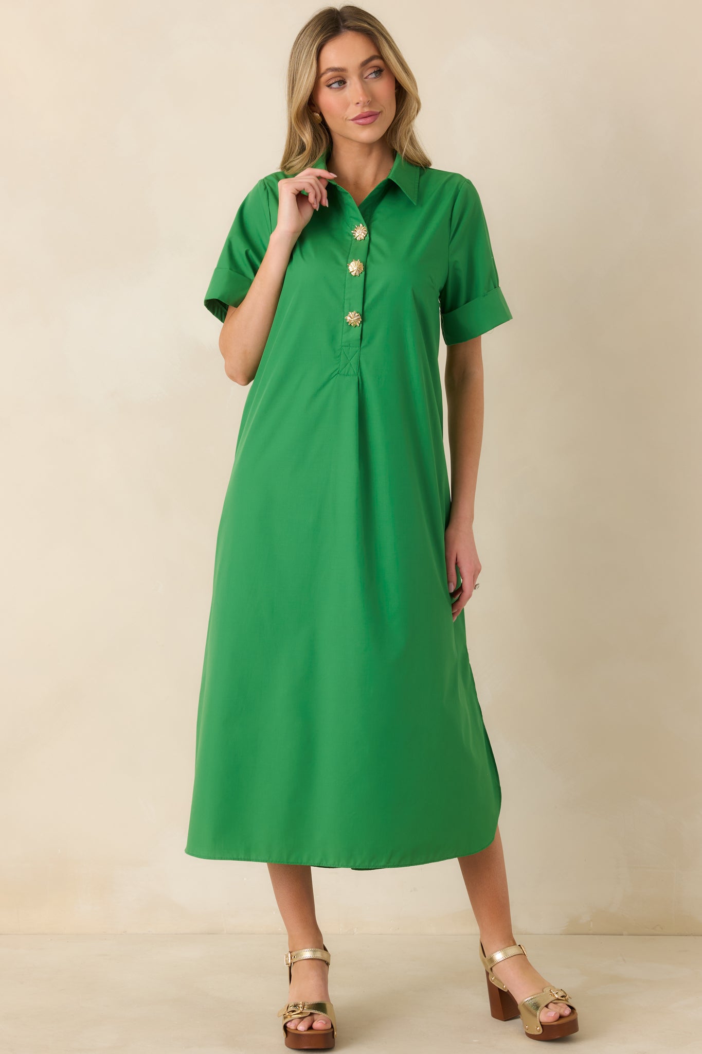 Read the Signs Green Short Sleeve Maxi Dress