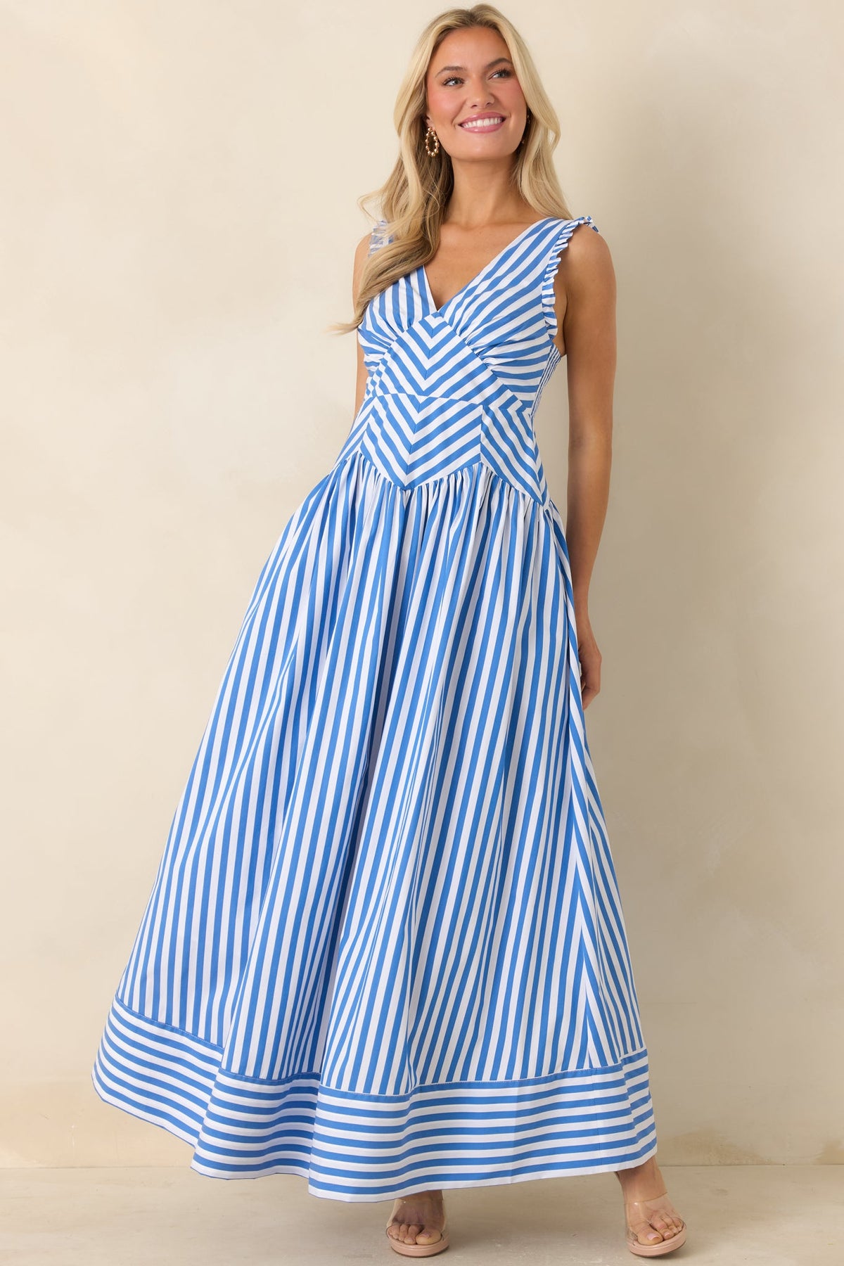 It's a Good Thing Blue Stripe Cotton Blend Sleeveless Maxi Dress