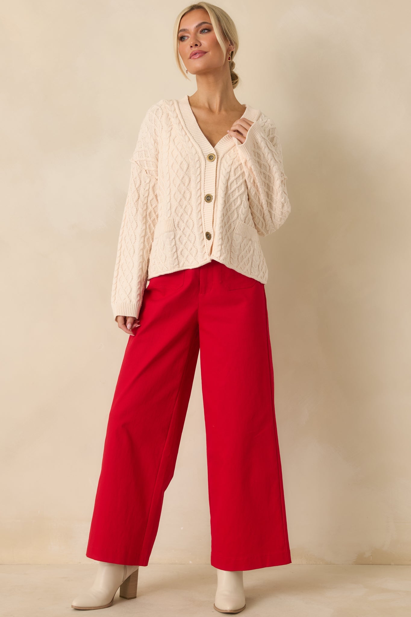 For Old Time's Sake Ivory Cable Knit Button Up Cardigan