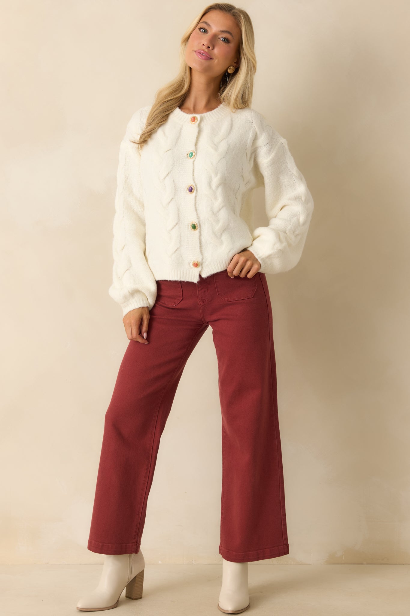 Gather What Matters Ivory Multi Knit Button Up Cardigan