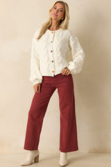 Gather What Matters Ivory Multi Knit Button Up Cardigan