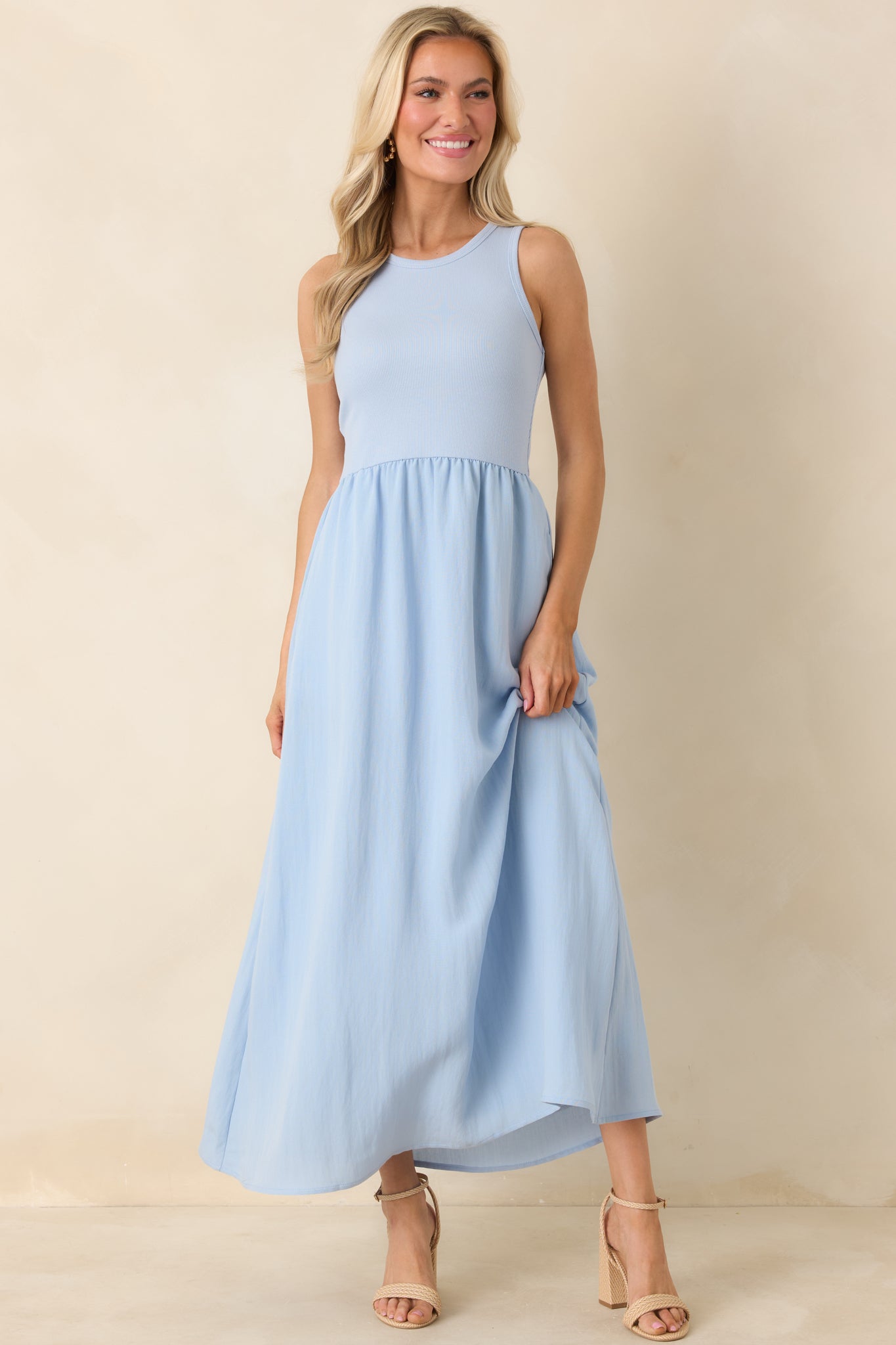 Z Supply Light Blue Charlotte Ribbed Midi Dress