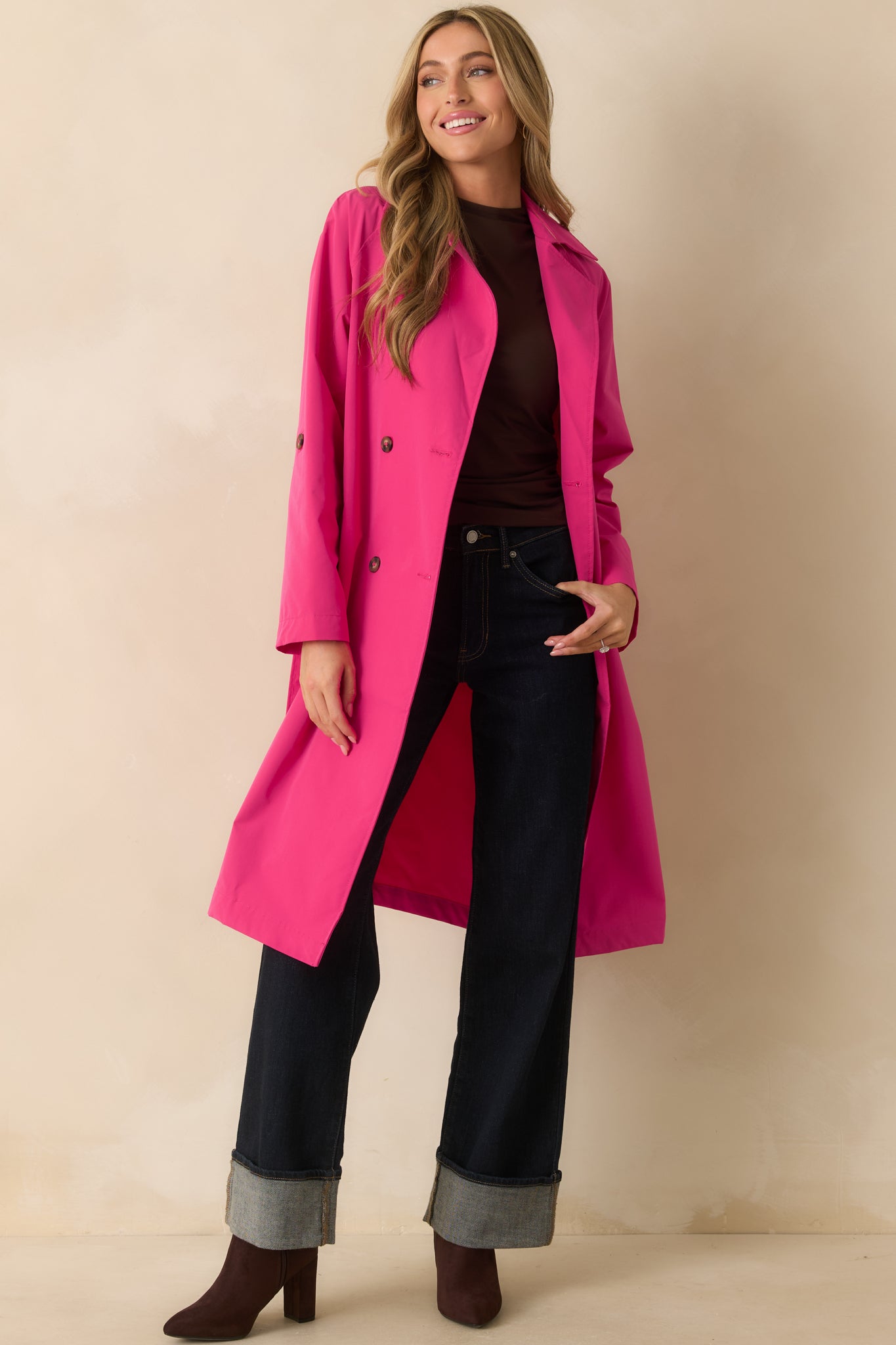 Walk It Out Magenta Trench Coat