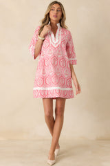 Flowering Feelings Pink Floral Pattern Cotton V-Neck Mini Dress