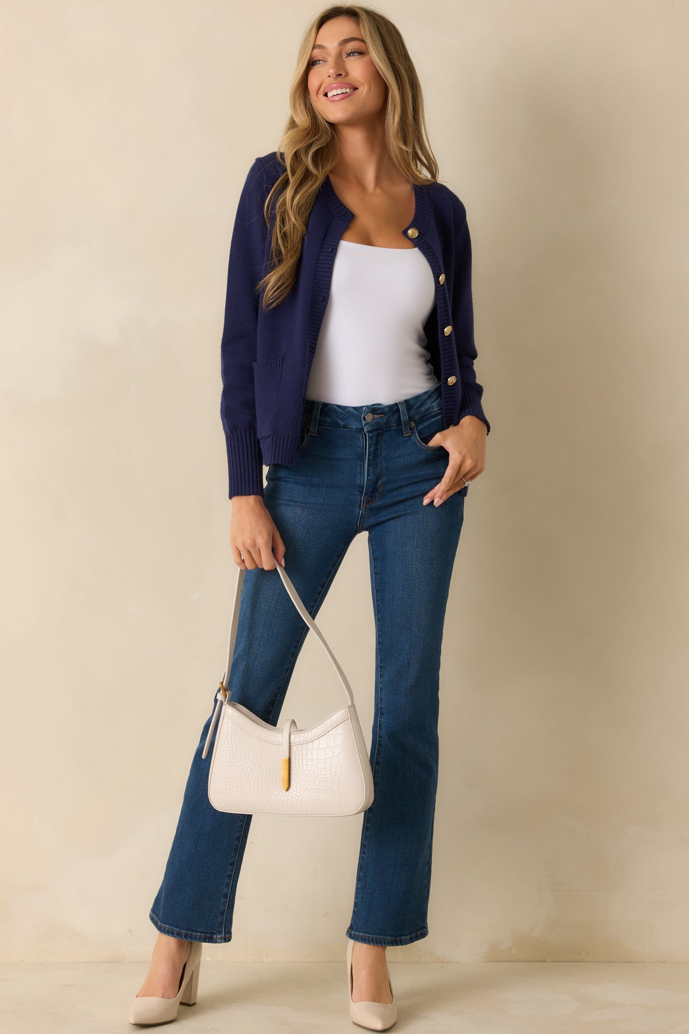 Right On Schedule Navy Long Sleeve Button Up Cardigan