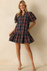 Wrapped in Cheer Navy Plaid Mini Dress