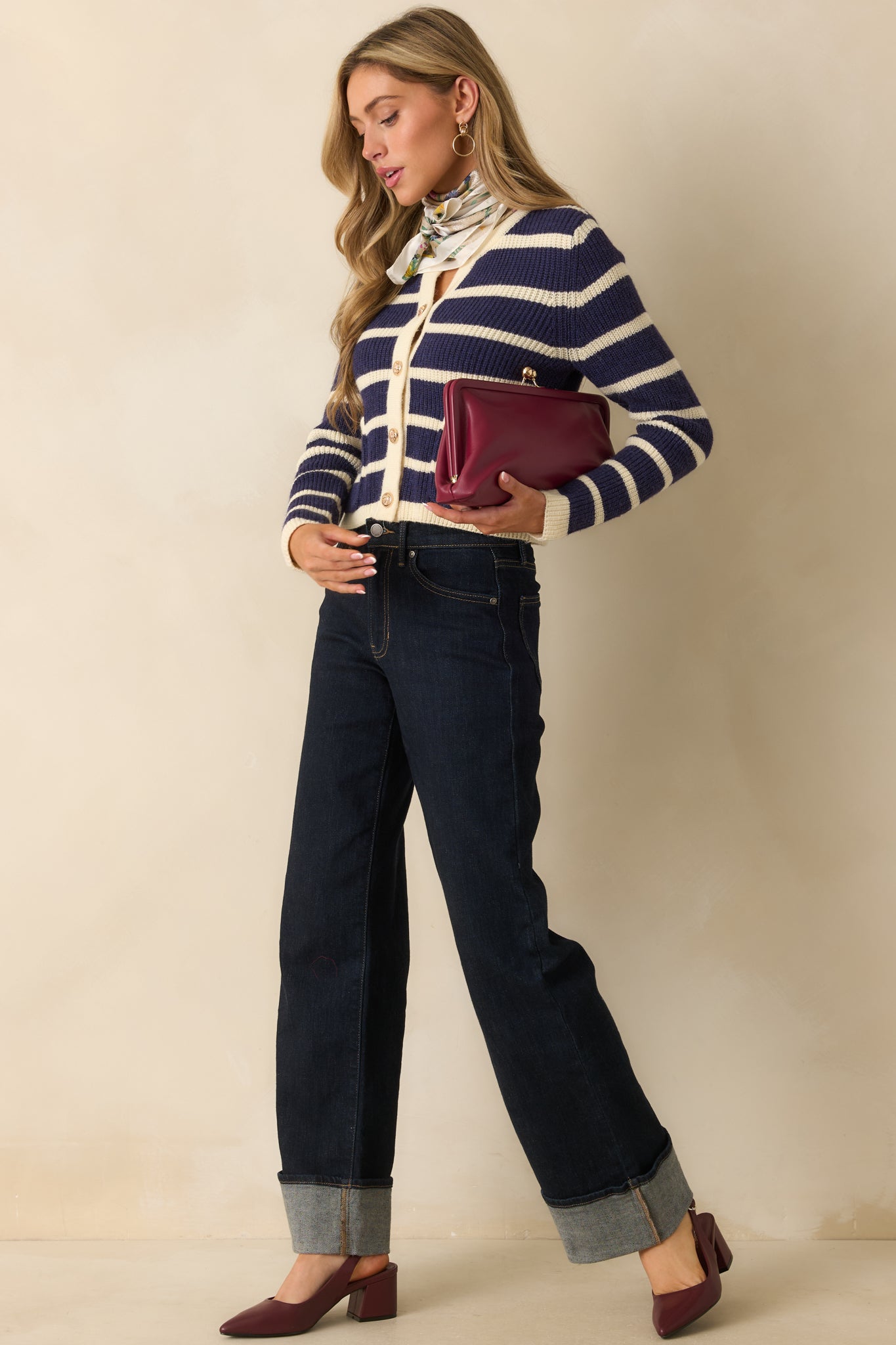 Let's Go Shopping Navy Stripe Button Front Cardigan