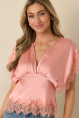 A Serendipitous Moment Blush Pink Trim V-Neck Blouse