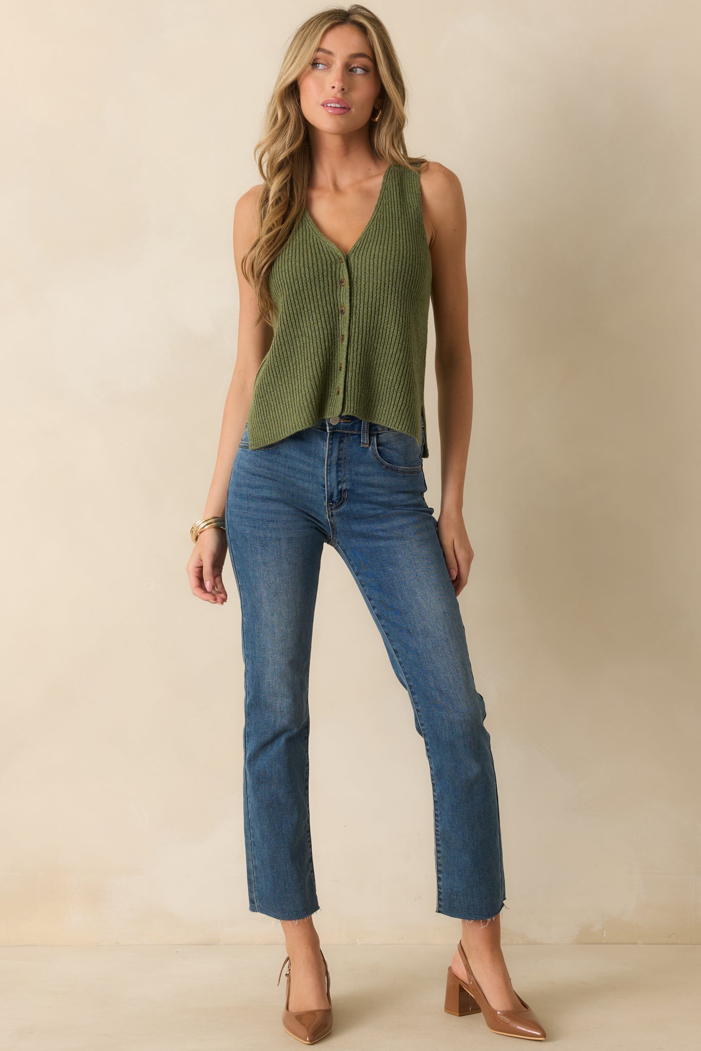 Trust Your Intuition Olive Green Button Front Sweater Vest