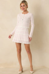 Soft Echoes White Stripe Pointelle Knit Mini Skirt