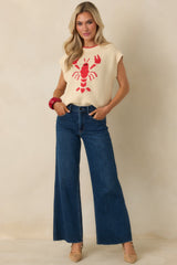 Just a Pinch Ivory Multi Knit Sleeveless Lobster Sweater