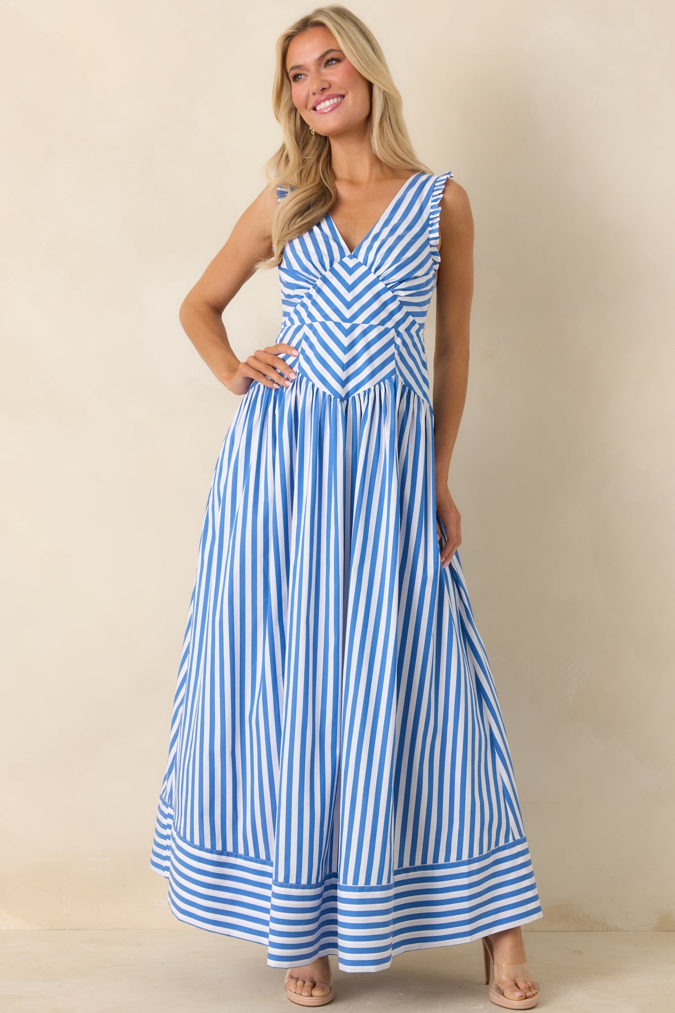 It's a Good Thing Blue Stripe Cotton Blend Sleeveless Maxi Dress